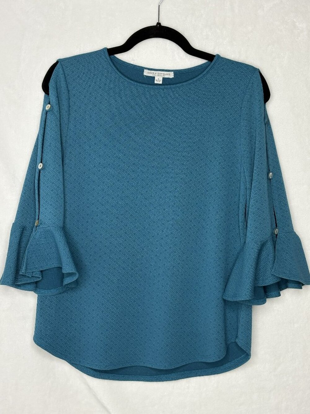Green Envelope Los Angeles Blue Blouse Women's Slit Sleeve Top - S